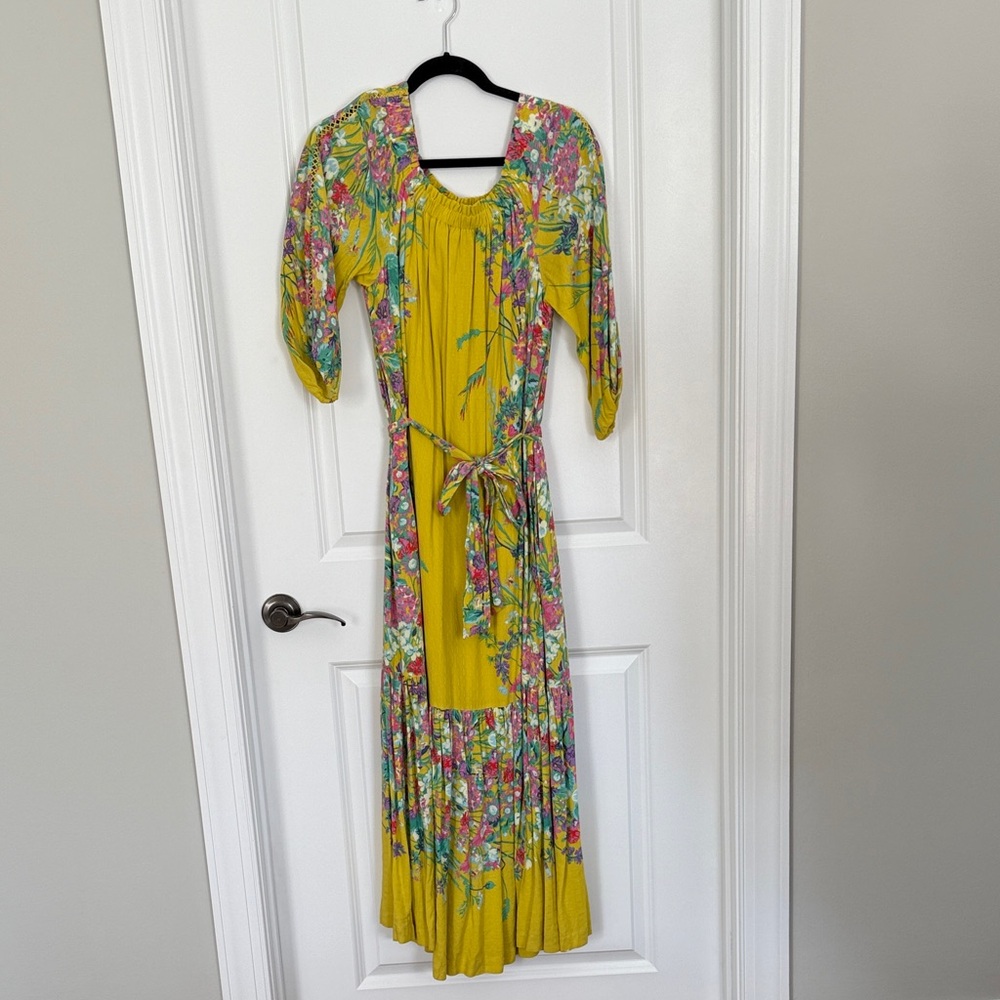 Anthropologie Yellow Floral Long Sleeve Dress